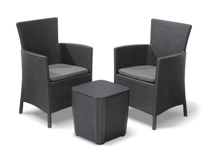 Sillón + Mesa AKTIVE (Negro - Acero, Ratán, Cristal, Poliéster - 60x61x100 cm)