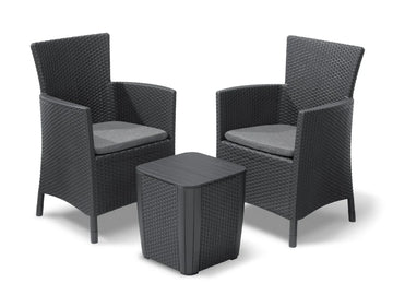 Sillón + Mesa AKTIVE (Negro - Acero, Ratán, Cristal, Poliéster - 60x61x100 cm)