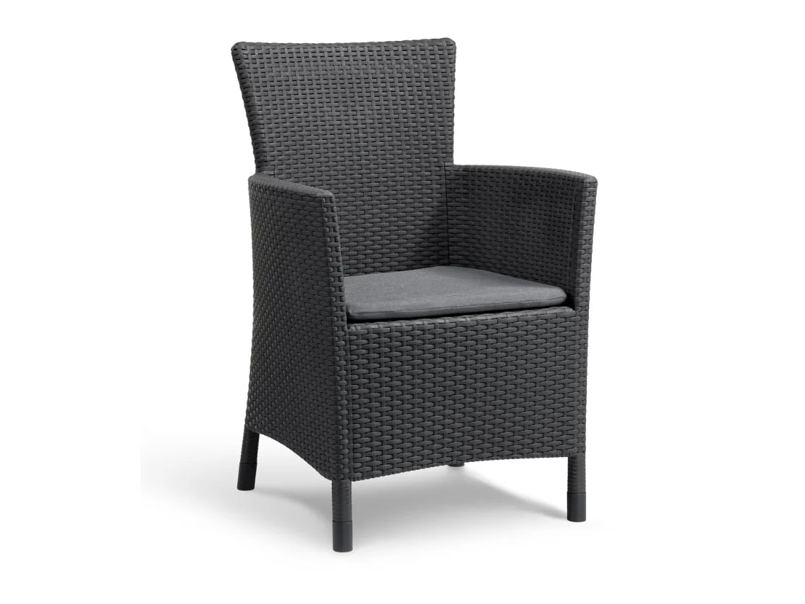 Sillón + Mesa AKTIVE (Negro - Acero, Ratán, Cristal, Poliéster - 60x61x100 cm)