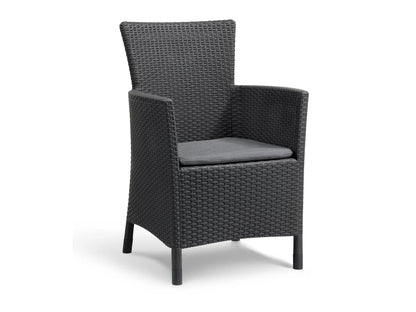 Sillón + Mesa AKTIVE (Negro - Acero, Ratán, Cristal, Poliéster - 60x61x100 cm)
