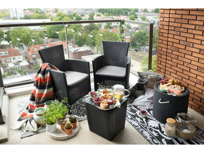 Sillón + Mesa AKTIVE (Negro - Acero, Ratán, Cristal, Poliéster - 60x61x100 cm)