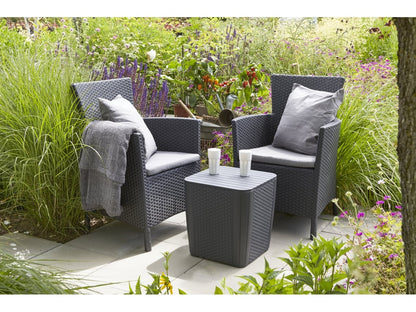 Sillón + Mesa AKTIVE (Negro - Acero, Ratán, Cristal, Poliéster - 60x61x100 cm)
