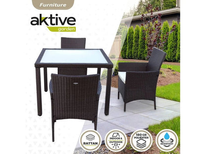 Sillón + Mesa AKTIVE (Negro - Acero, Ratán, Cristal, Poliéster - 60x61x100 cm)