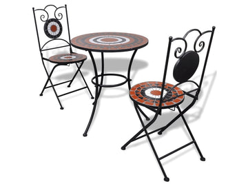 Set mesa sillas jardín 3 pzas baldosa cerámica terracota blanco PANGSHIYUAN