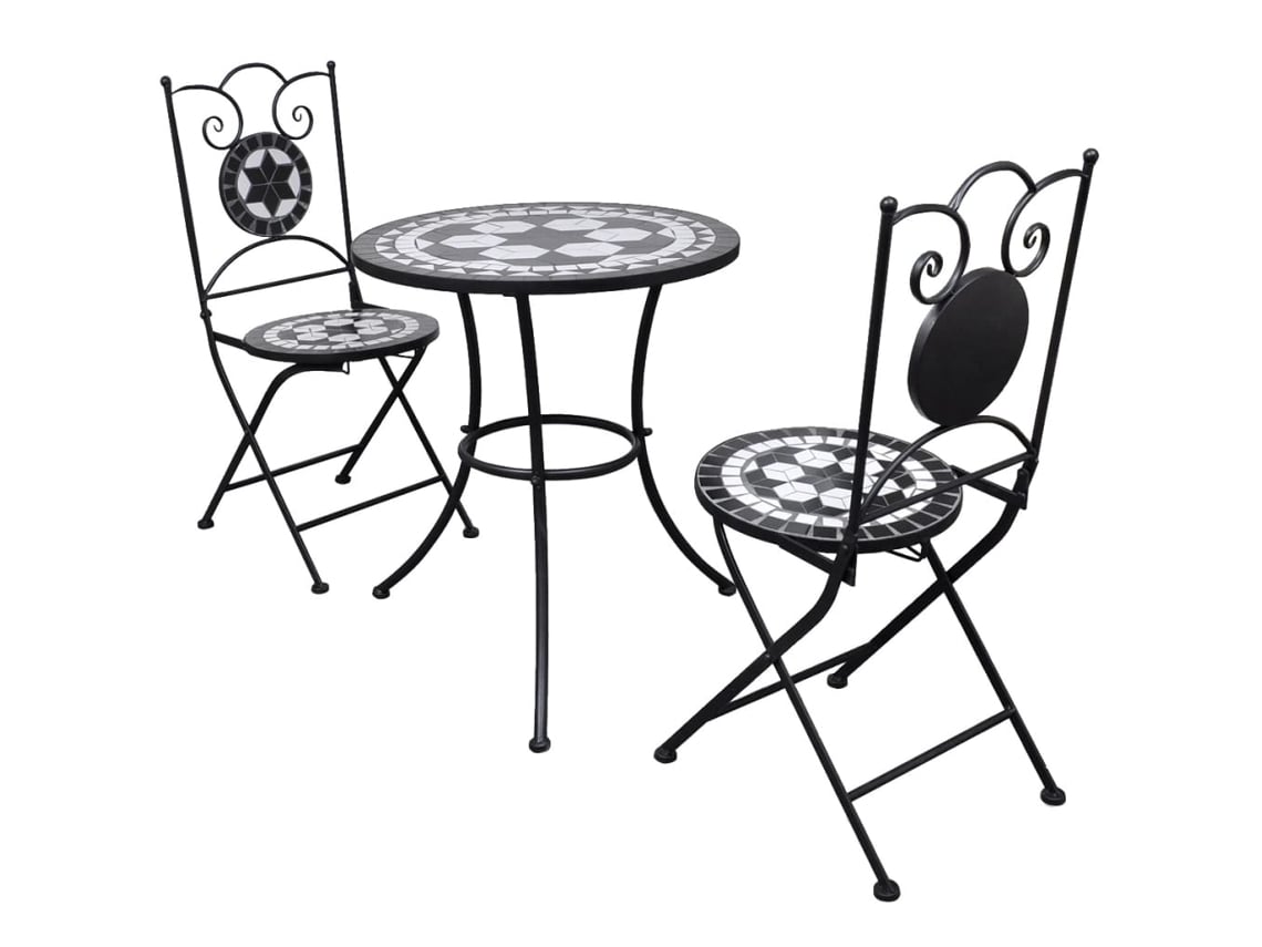 Set mesa y sillas jardín 3 pzas baldosa cerámica blanco y negro PANGSHIYUAN