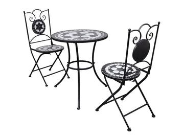 Set mesa y sillas jardín 3 pzas baldosa cerámica blanco y negro PANGSHIYUAN