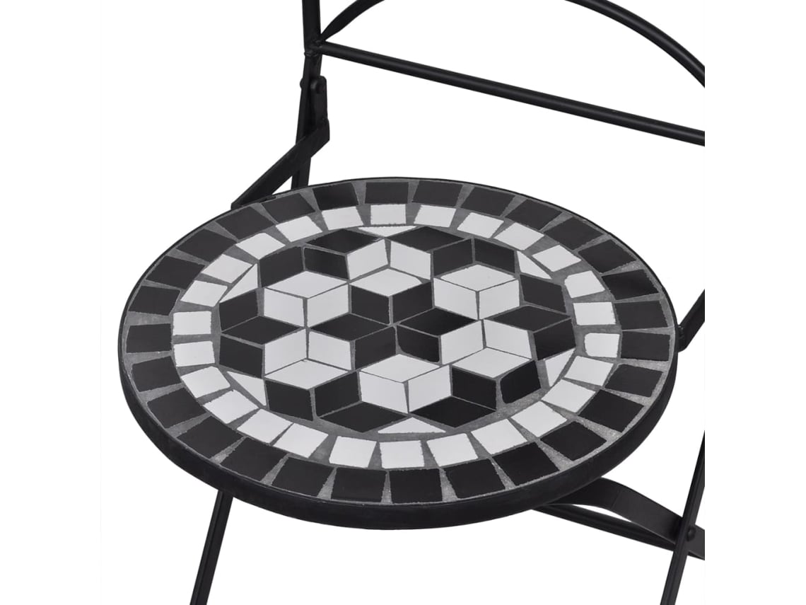 Set mesa y sillas jardín 3 pzas baldosa cerámica blanco y negro PANGSHIYUAN