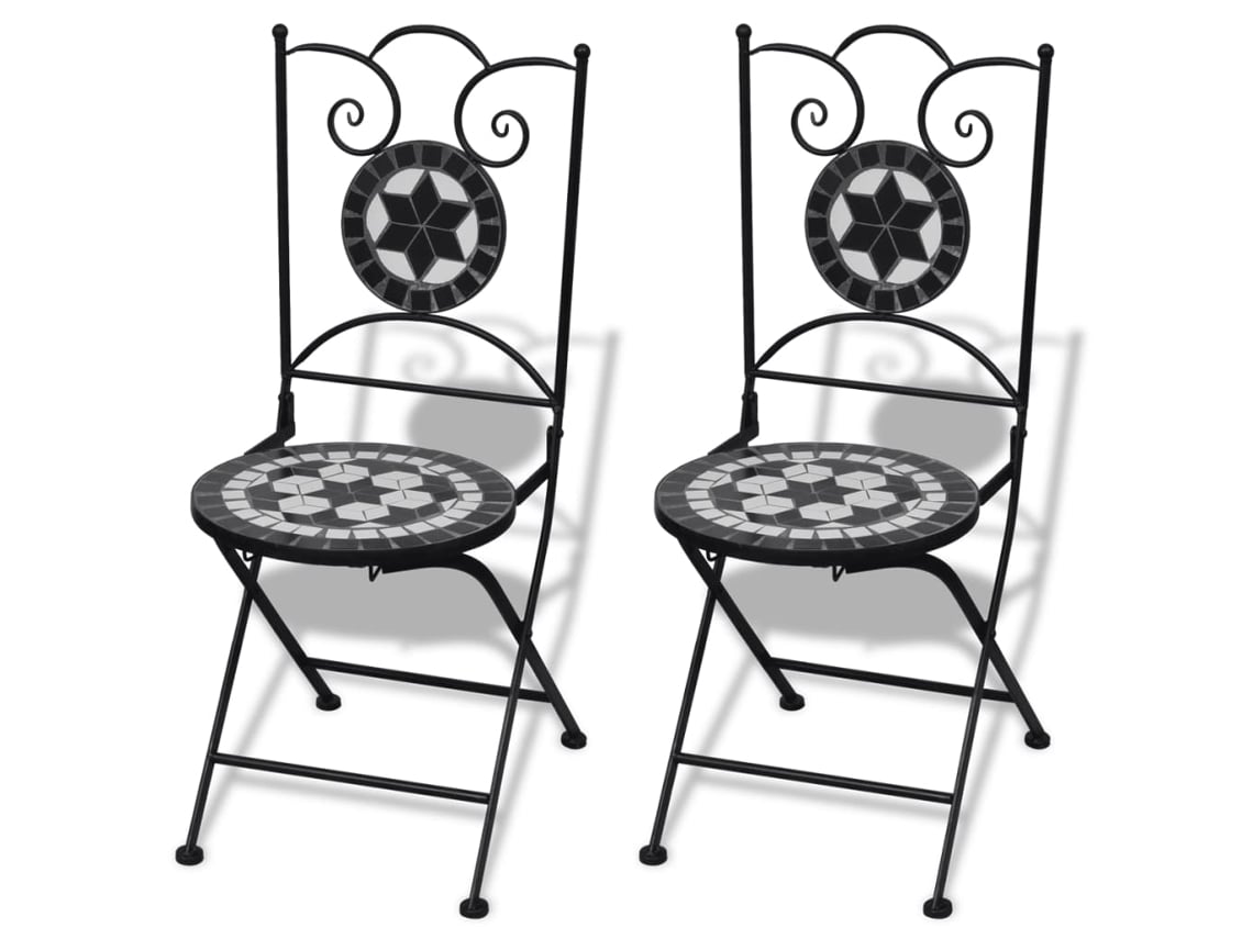 Set mesa y sillas jardín 3 pzas baldosa cerámica blanco y negro PANGSHIYUAN