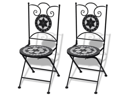 Set mesa y sillas jardín 3 pzas baldosa cerámica blanco y negro PANGSHIYUAN
