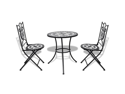 Set mesa y sillas jardín 3 pzas baldosa cerámica blanco y negro PANGSHIYUAN